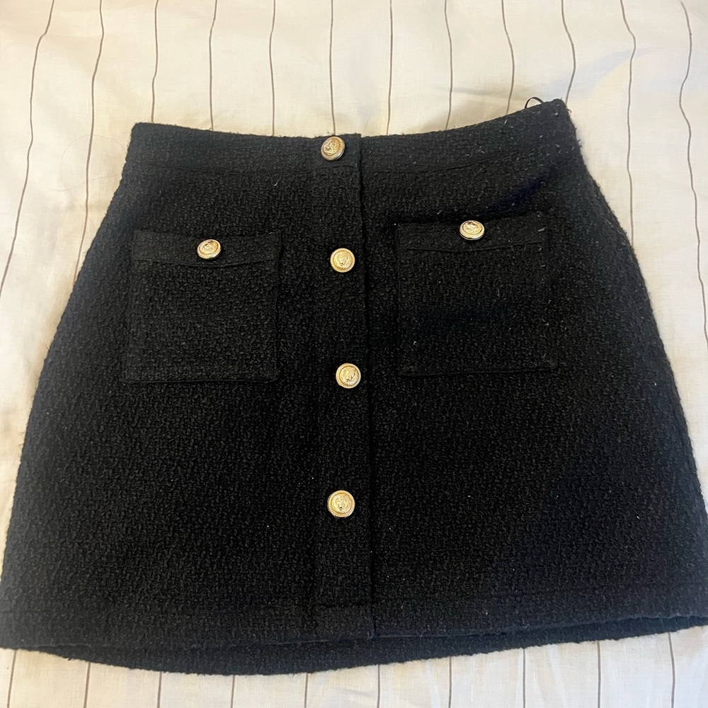 New Look boucle button front mini skirt